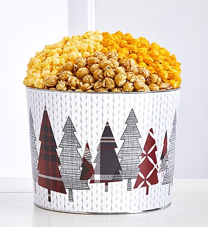 Cozy Plaid 2 Gallon 3 Flavor Popcorn Tins